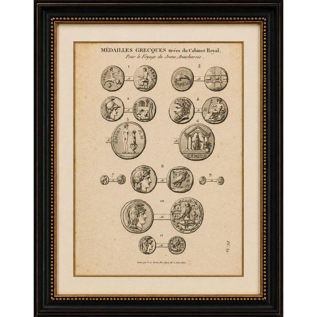 Title: Antique Print of Ancient Greek Coins and Medals, Tardieu, 1825 : Original antique engraved plate depicting a...