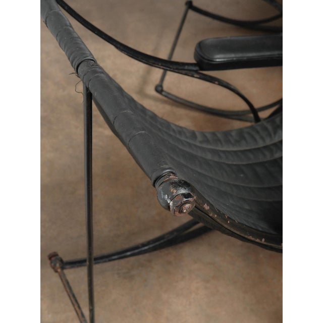 Pair of Circa 1850 Peter Cooper Rocking Chairs for r.w. Winfield in Black Leather and Iron For Sale In Greensboro - Image 6 of 11
