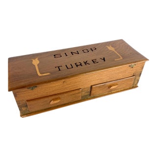 Vintage Sinop Turkey Tulips Handmade Wooden Tramp Art Folk Box Mirror Drawers For Sale