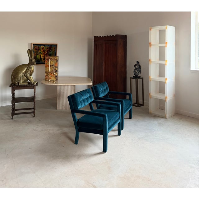 Pair Re-Upholstered Emerald Green Velvet Parsons Lounge Chairs Milo Baughman For Sale - Image 15 of 18