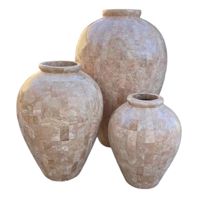 Set of Three Tessellated Stone Floor Vases, Circa 1980’s For Sale