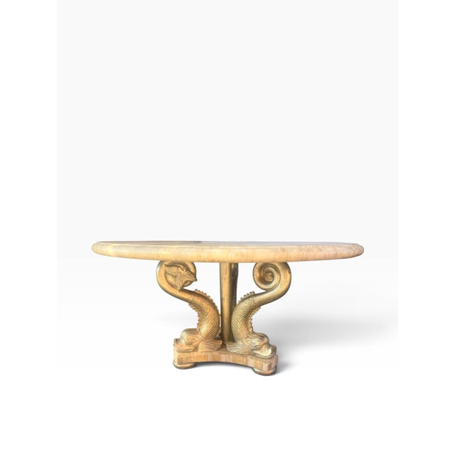 Late 20th Century Vintage Hollywood Regency Round Tessellated Stone Dining Table With Sculptural Dolphin Pedestal For Sale - Image 5 of 11