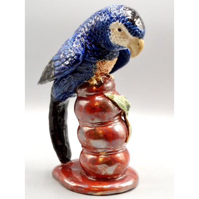 1960s Large Italian Majolica Parrot Figurine 10.5" Height For Sale - Image 5 of 9