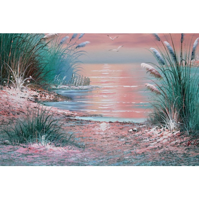 Vintage Coastal Beach Scene Original Oil Painting For Sale - Image 10 of 13