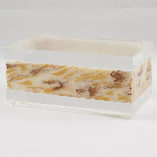Mid-Century Modern Marble-Like Large Rectangular Lucite Box, Circa 1970 For Sale - Image 3 of 8