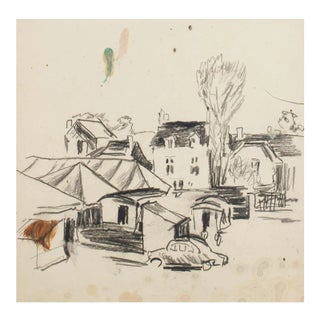 City - Original Mixed Media by N. Czinober - mid 20th Century Mid 20th Century For Sale