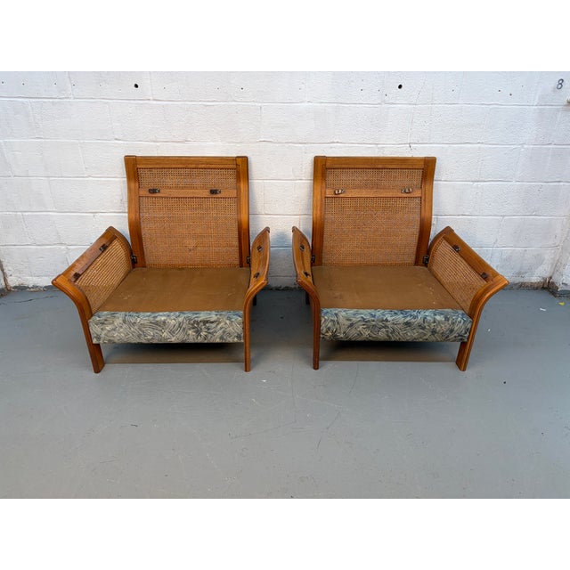 Vintage Modern Patterned Wood and Cane Lounge Chairs For Sale In New York - Image 6 of 13