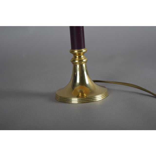 Vintage Brass Table Lamp with Burgundy Column and White Shade, 1980s For Sale - Image 6 of 11