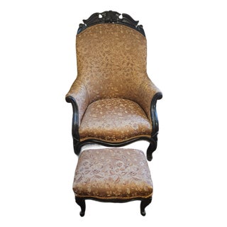 Late 19th Century Victorian Parlor Chair With Ottoman For Sale