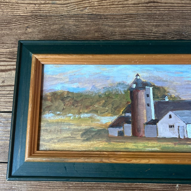 Contemporary original farm painting by Stephen Heigh. Measures 26.5x5.5 / 29.25x8.25 framed. Check out my shop Robins Egg...
