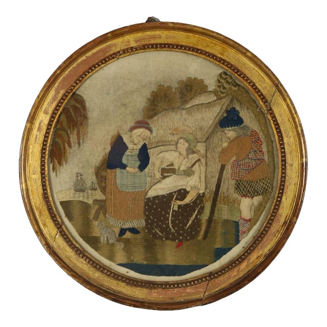 Antique Georgian Applique Embroidery of a Country Scene For Sale