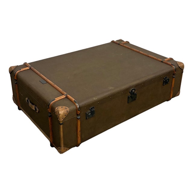 Vintage Campaign-Style Steamer Trunk Coffee Table With 2 Drawers For Sale