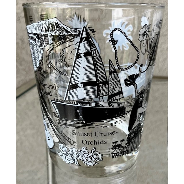 Circa 1980 “Aloha Hawaii”-Themed Lowball Glasses Attributed to Federal Glass – Set of 4 For Sale - Image 14 of 18