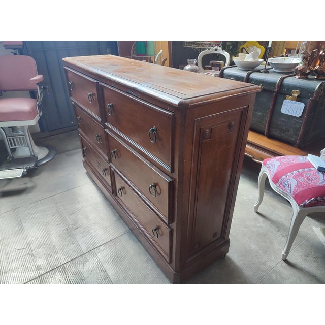 Antique Larch Wood Haberdashery Counter with Wheels and Six Drawers, 1890 For Sale - Image 12 of 18