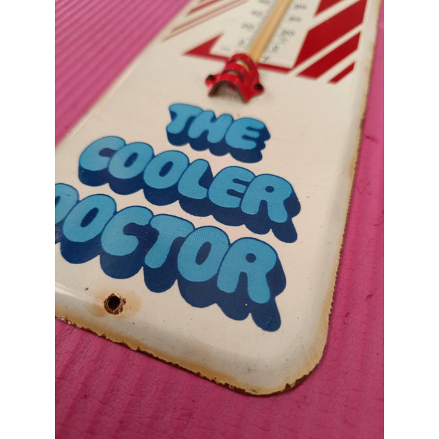 Premium Vintage-Style "Dr. Wells - The Cooler Doctor" Hand-Painted Steel Thermometer Sign For Sale - Image 13 of 13