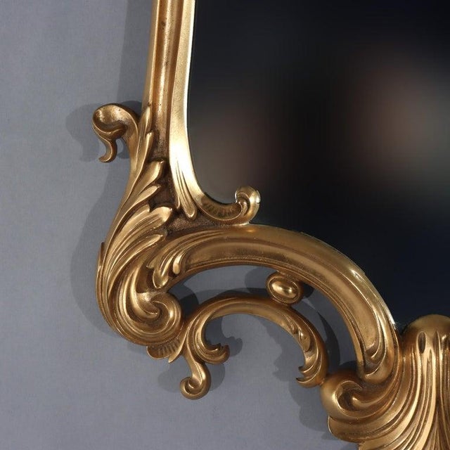 1930s Antique French Louis XIV Style Gilt Bronze Foliate Hourglass Form Mirror C1930 For Sale - Image 5 of 10