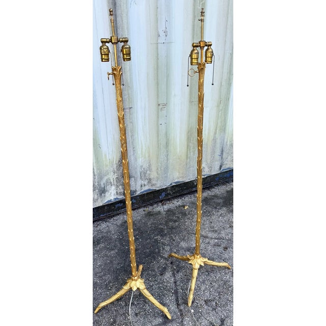 Pair of Maison Charles Gilded Bronze Floor lamps Superb quality, Palm tree shape. Stamped on the base . Newly US rewired.