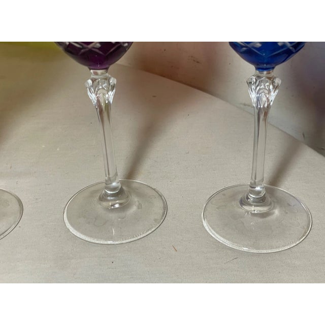 Lot of 4 Vintage Cut to Clear Crystal Glass Cordial White Wine Goblet Glasses For Sale - Image 9 of 10
