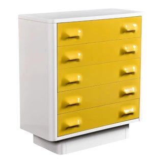 Restored Raymond Loewy Inspired Yellow Chapter One Highboy Dresser Chest For Sale