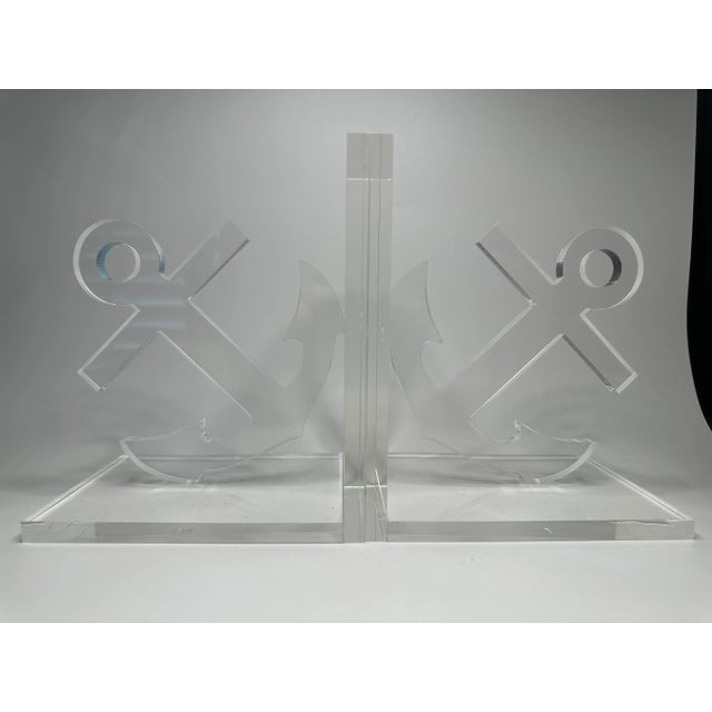 Transparent Coastal Nautical Acrylic Anchor Book Ends, a Pair For Sale - Image 8 of 10