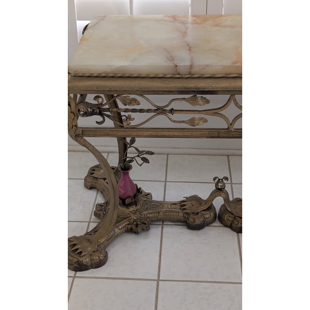 Boho Chic Antique Italian Cast Iron Base Coffee Table With Creamy Ivory Marble Top For Sale - Image 3 of 10