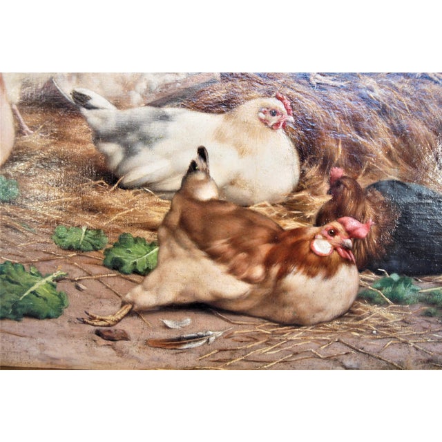 Antique Original Oil Dutch Oil Painting of Barnyard Scene by Edward Quitton For Sale - Image 4 of 7