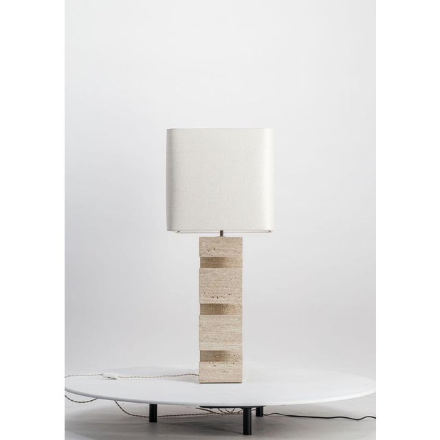 Dorse Travertine Table Lamp by Studio Karen B For Sale - Image 9 of 13