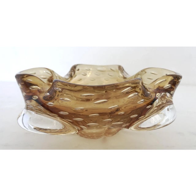 Vintage Amber Murano Pulegoso Glass Bowl For Sale - Image 4 of 8