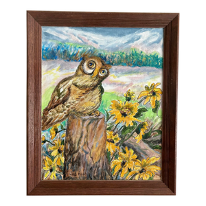 Vintage Impressionist Oil Painting of a Landscape With Owl From the Finger Lakes Ny