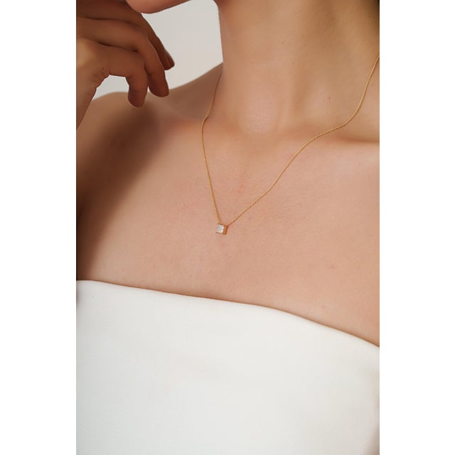 Not Yet Made - Made To Order Princess-Cut Diamond Solitaire Pendant Necklace in 14k Yellow Gold For Sale - Image 5 of 15