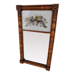L Hitchcock Lambert Banister Antique Maple / Gold White Stenciled Mirror