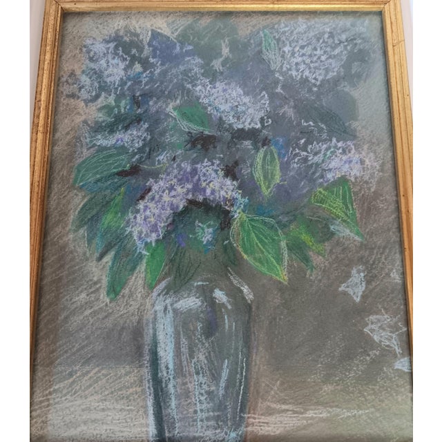 Drawing/Sketching Materials Pastel Floral Painting of Lilacs in Purple Green Gold & White Frame 17" X 14" For Sale - Image 7 of 12
