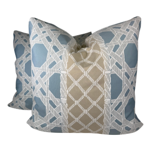 Thibaut "Trelliage Fabric" in Mineral/Sand 22" Pillows-a Pair