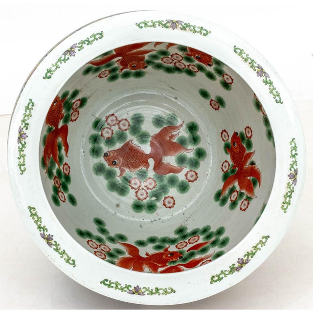 Wood Chinese Famille Noir Porcelain Fish Bowls, Pair For Sale - Image 7 of 16