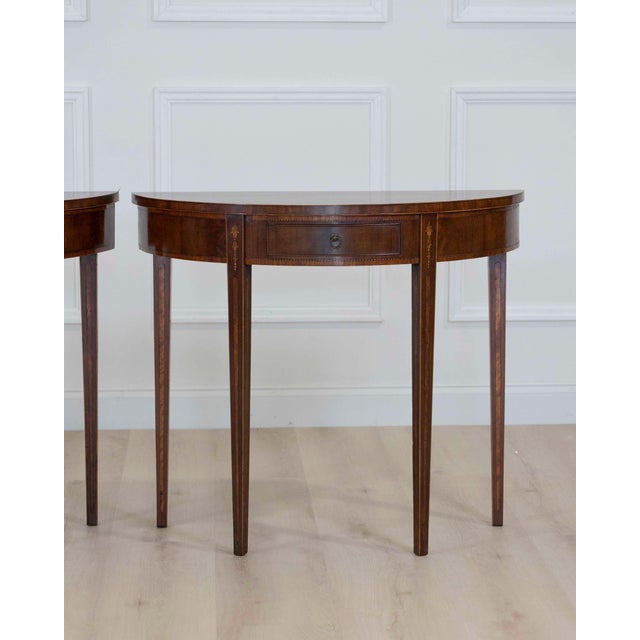 Pair of English 19th Century Demi-Lune Side Tables For Sale - Image 9 of 12