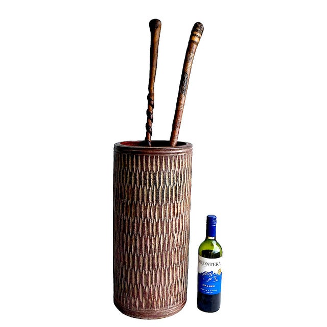 Mid 20th Century Danish Style Sgraffito Stoneware Umbrella & Cane Stand For Sale - Image 9 of 14