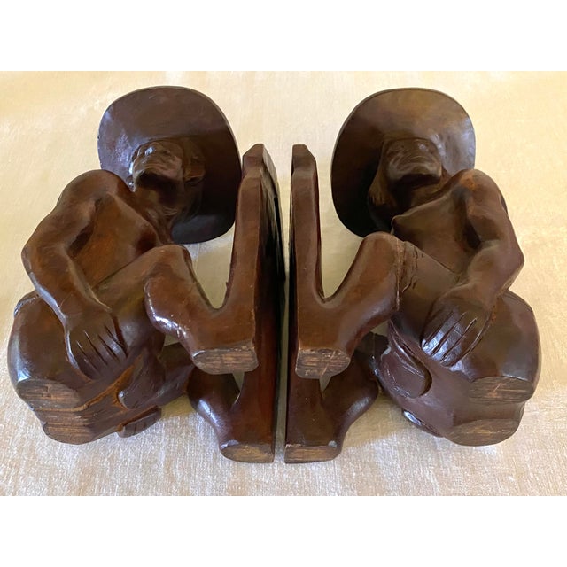 Vintage Carved Wood Tribal Figure Bookends For Sale - Image 4 of 6