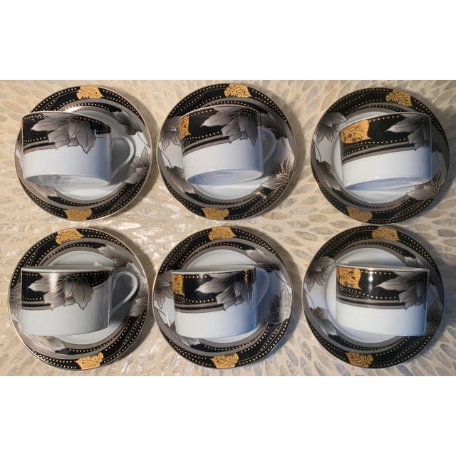 1980s Veroni Gold Black & Grey Cappuccino Cups & Saucers Service for 6 - 12 pcs For Sale In Philadelphia - Image 6 of 8