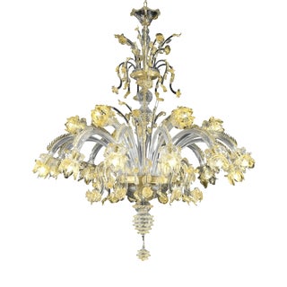 Huge Italian Chandelier with Flowers and Leaves Murano Glass For Sale