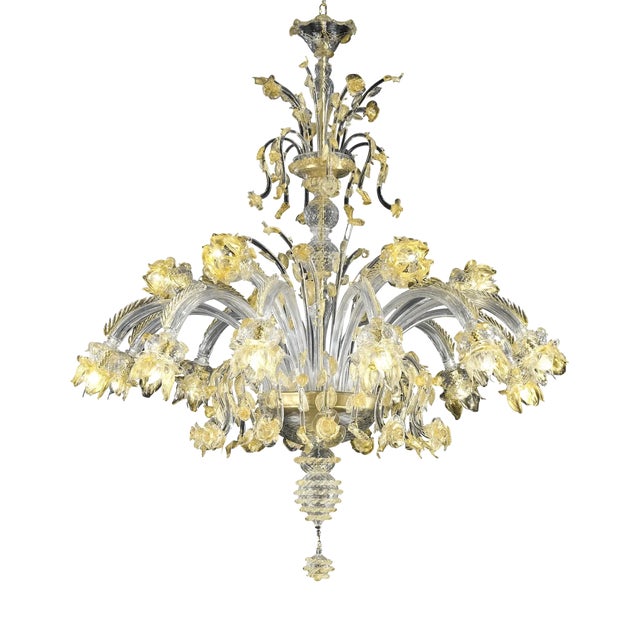 Huge Italian Chandelier with Flowers and Leaves Murano Glass For Sale