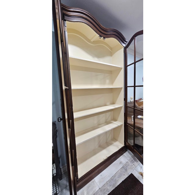 Wood Henredon Design Convex Bubble Glass Paned Double Door Flat Wall Display Cabinet For Sale - Image 7 of 9
