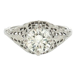 1930's 18 Karat White Gold Mounting With a 1.2 Carat Modern Diamond Ring For Sale