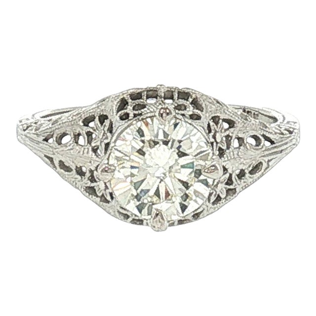1930's 18 Karat White Gold Mounting With a 1.2 Carat Modern Diamond Ring For Sale