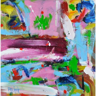 "Magenta Spackle Swath" Contemporary Abstract Expressionist Acrylic Painting by Robbie Kemper For Sale