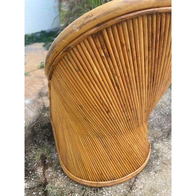 Stunning Split Reed + Rattan Barrel Club or Lounge Chair | Hollywood Regency to Mid Century Modern in a Gabriela Crespi For Sale In Tampa - Image 6 of 11