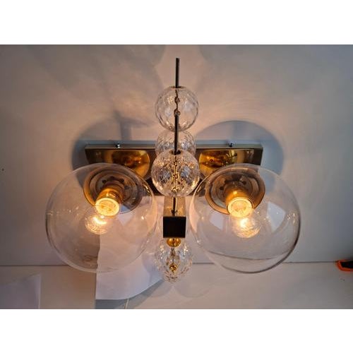 Mid-Century Czech Brass and Glass Wall Sconce attributed to Kamenický Šenov, 1970s For Sale - Image 17 of 18