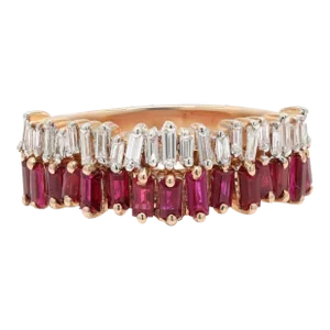 14k Rose Gold Baguette Cut Diamond Ruby Band Ring Size 7