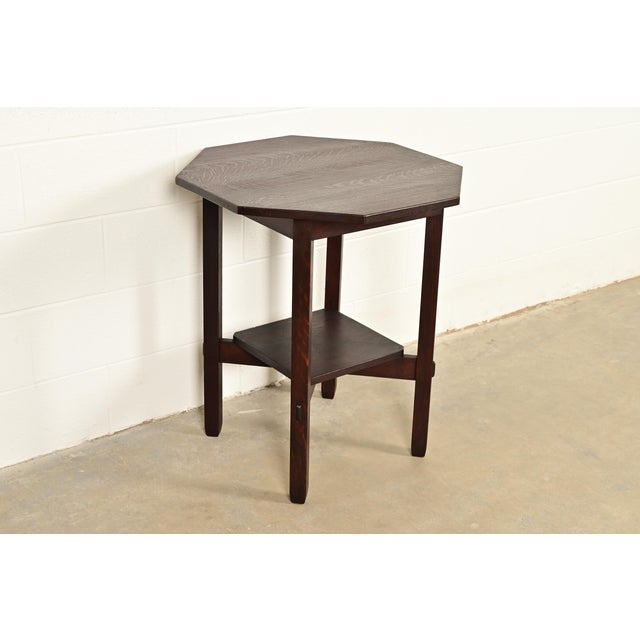 Mission Stickley Brothers Antique Mission Oak Arts & Crafts Lamp Table or Center Table, Newly Refinished For Sale - Image 3 of 8