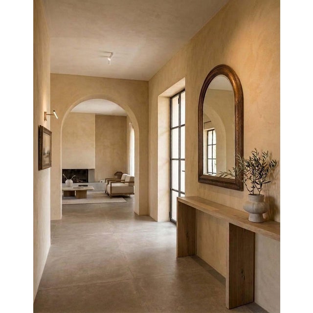 Mid 20th Century Vertical Antiqued Arch Top Wall Mirror Warm Gold Painted Wood For Sale - Image 4 of 16