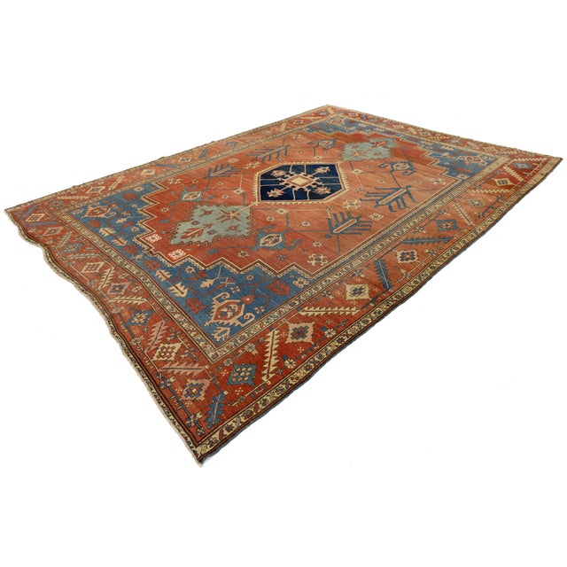 19th Century Antique Serapi Rug With Terracotta & Indigo Medallion For Sale - Image 10 of 12
